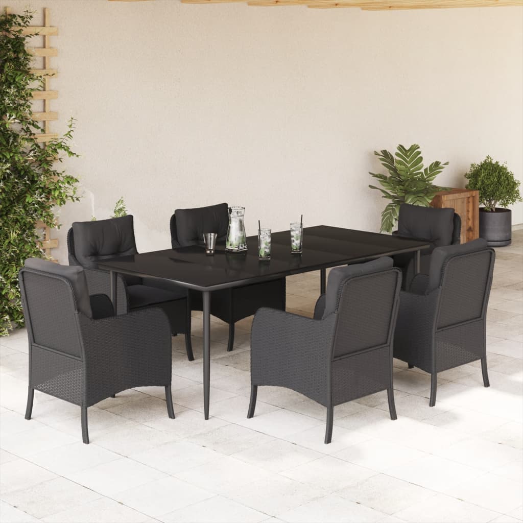 3-tlg. Garten-Essgruppe mit Kissen Schwarz Poly Rattan