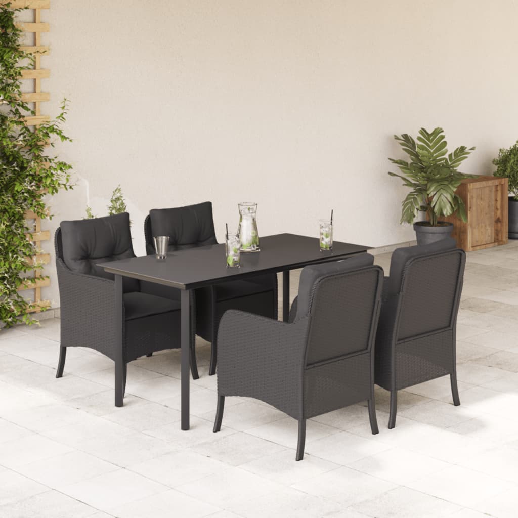 3-tlg. Garten-Essgruppe mit Kissen Schwarz Poly Rattan