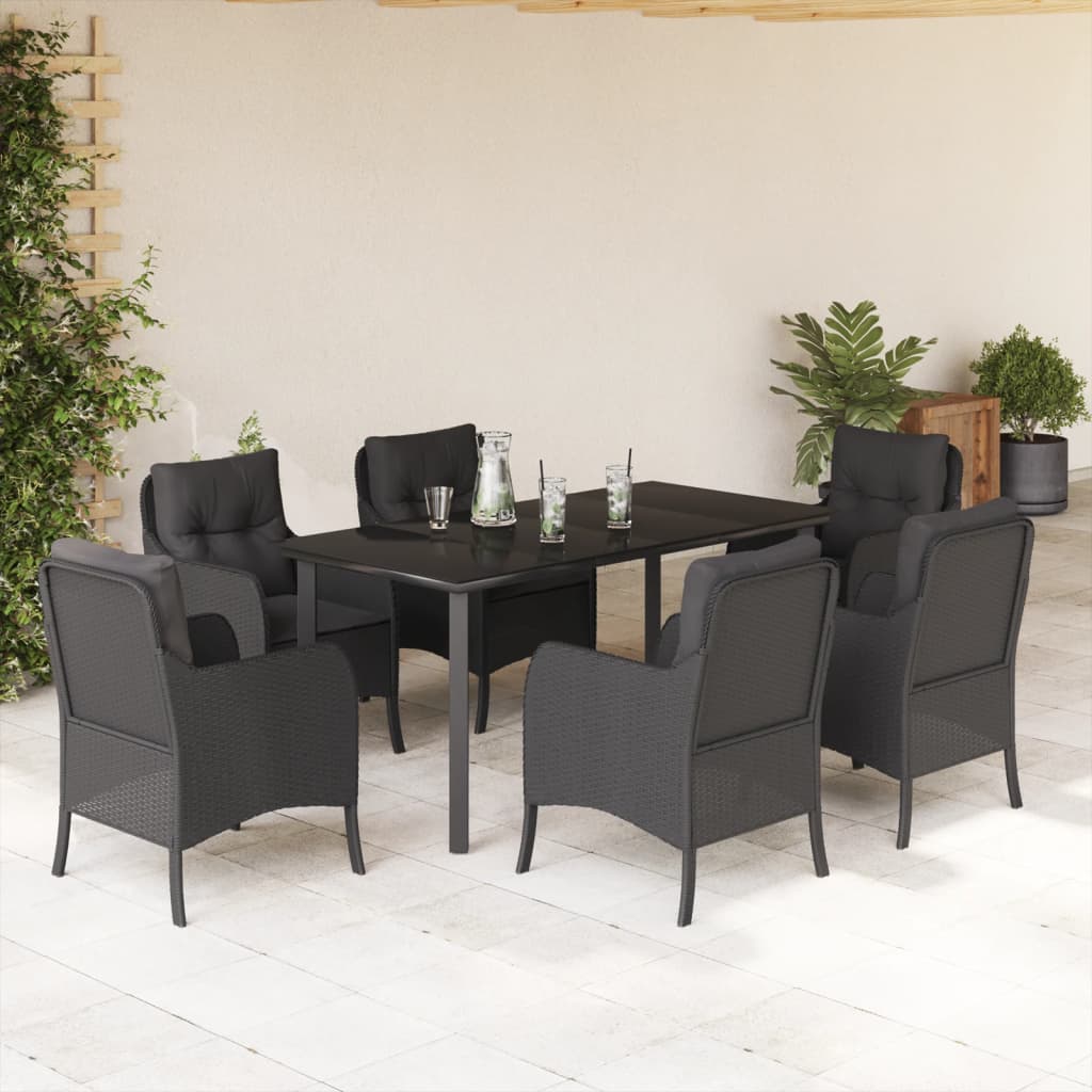 3-tlg. Garten-Essgruppe mit Kissen Schwarz Poly Rattan