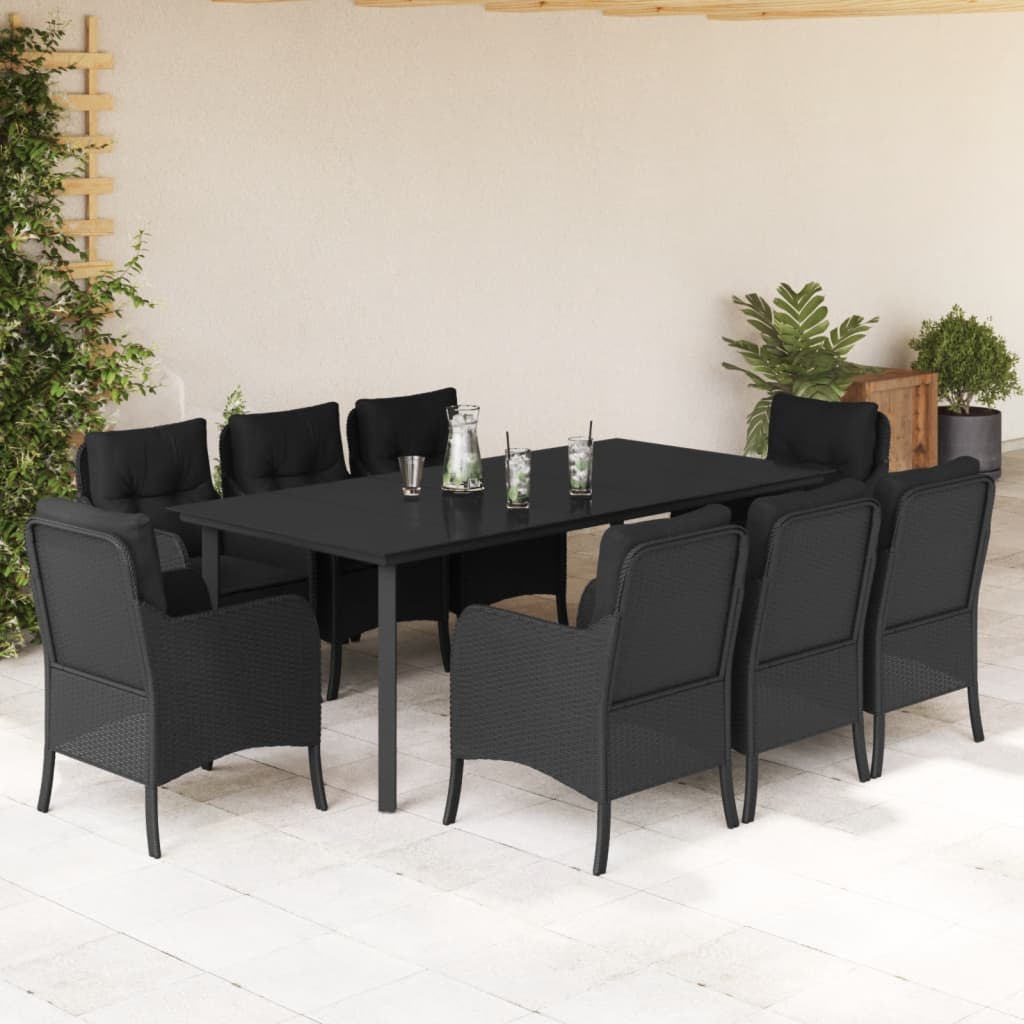 3-tlg. Garten-Essgruppe mit Kissen Schwarz Poly Rattan