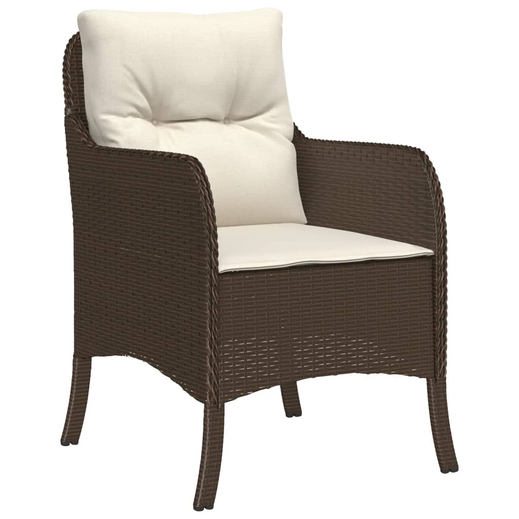 3-tlg. Garten-Essgruppe mit Kissen Braun Poly Rattan