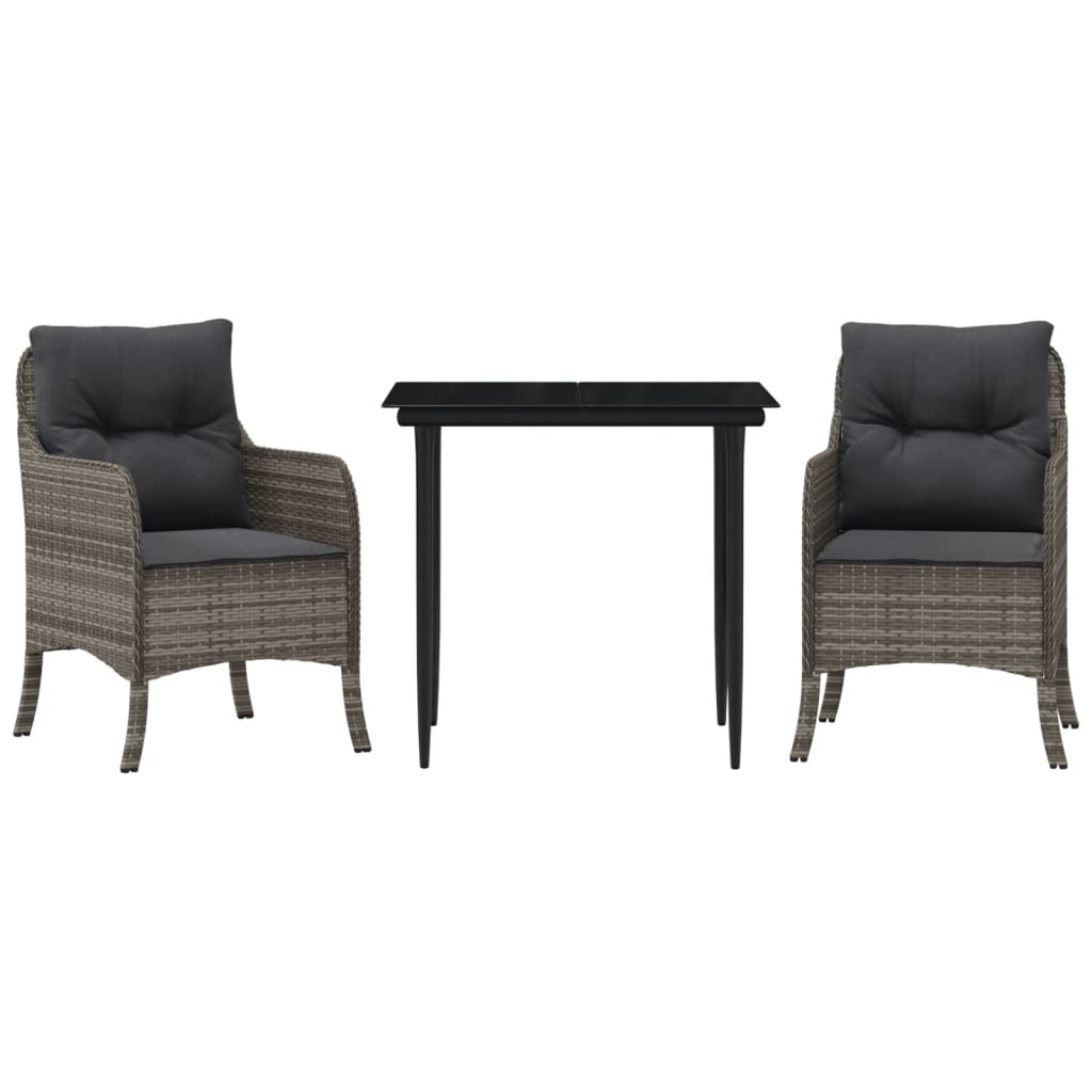 3-tlg. Garten-Essgruppe mit Kissen Grau Poly Rattan