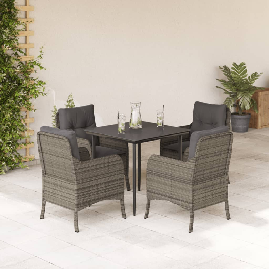 3-tlg. Garten-Essgruppe mit Kissen Grau Poly Rattan
