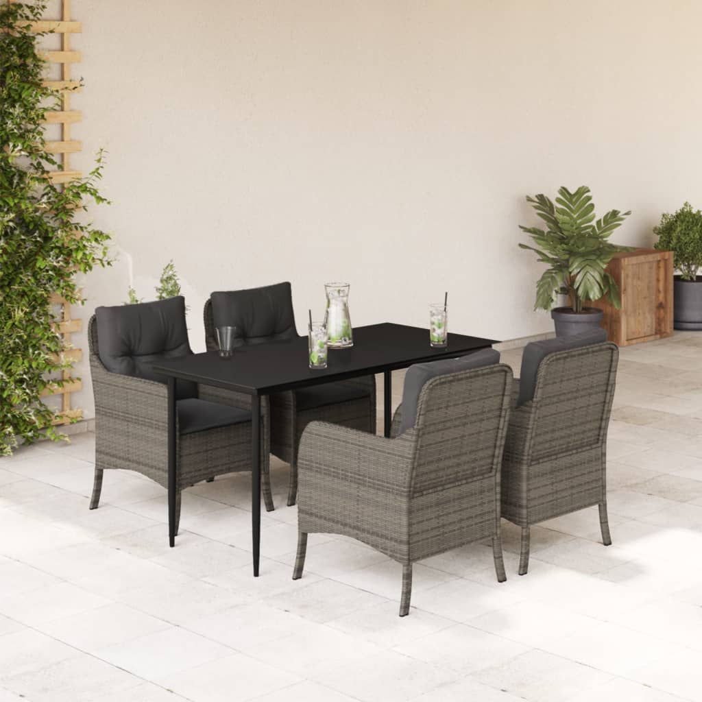 3-tlg. Garten-Essgruppe mit Kissen Grau Poly Rattan