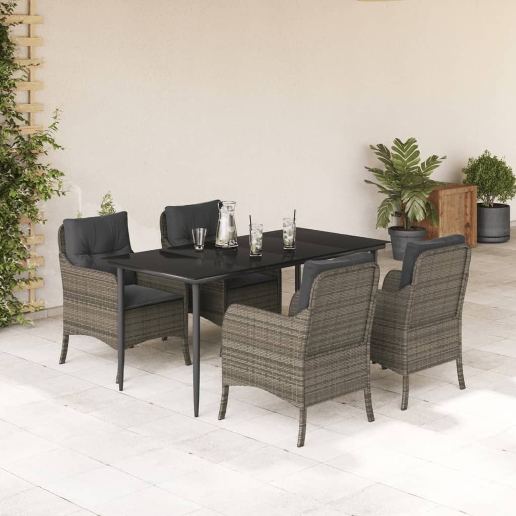 3-tlg. Garten-Essgruppe mit Kissen Grau Poly Rattan