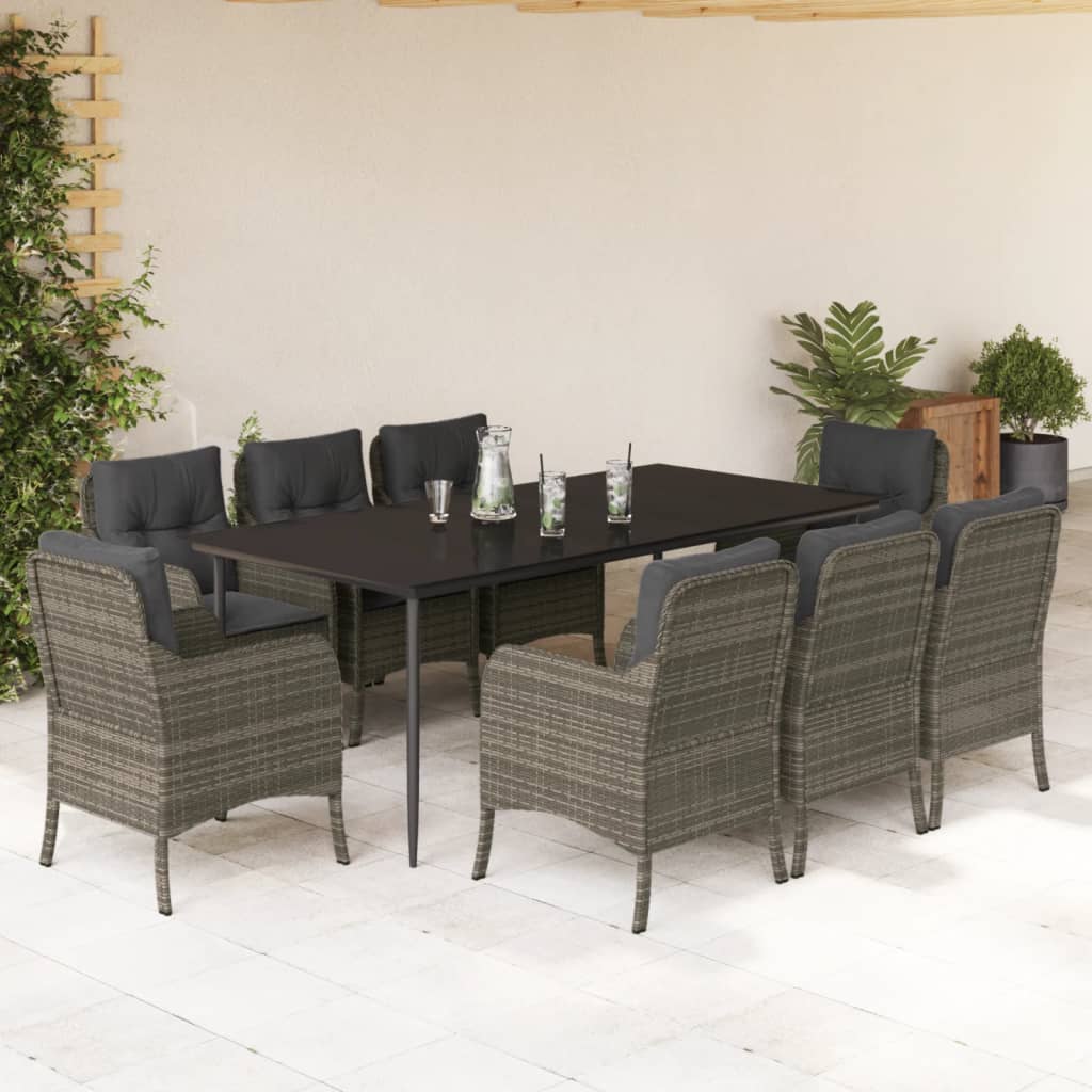 3-tlg. Garten-Essgruppe mit Kissen Grau Poly Rattan