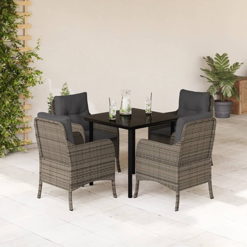 3-tlg. Garten-Essgruppe mit Kissen Grau Poly Rattan
