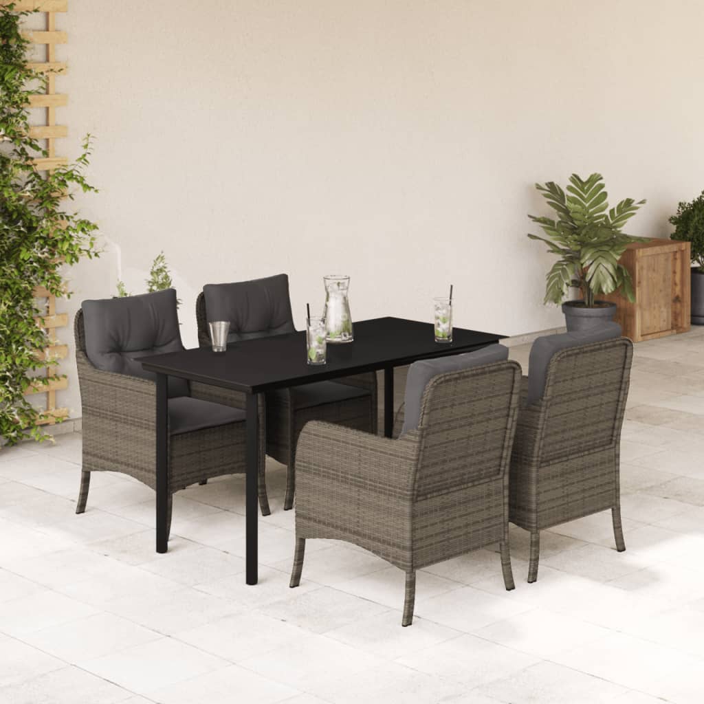 3-tlg. Garten-Essgruppe mit Kissen Grau Poly Rattan
