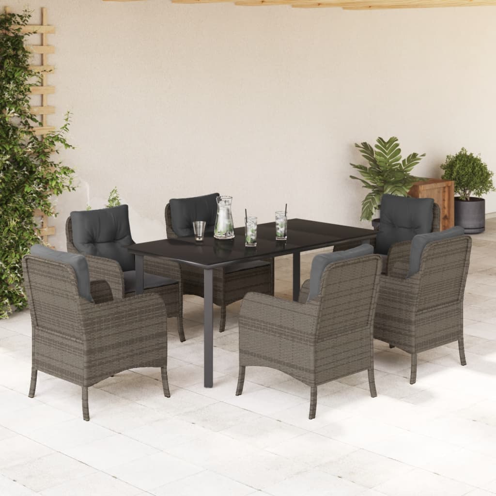 3-tlg. Garten-Essgruppe mit Kissen Grau Poly Rattan