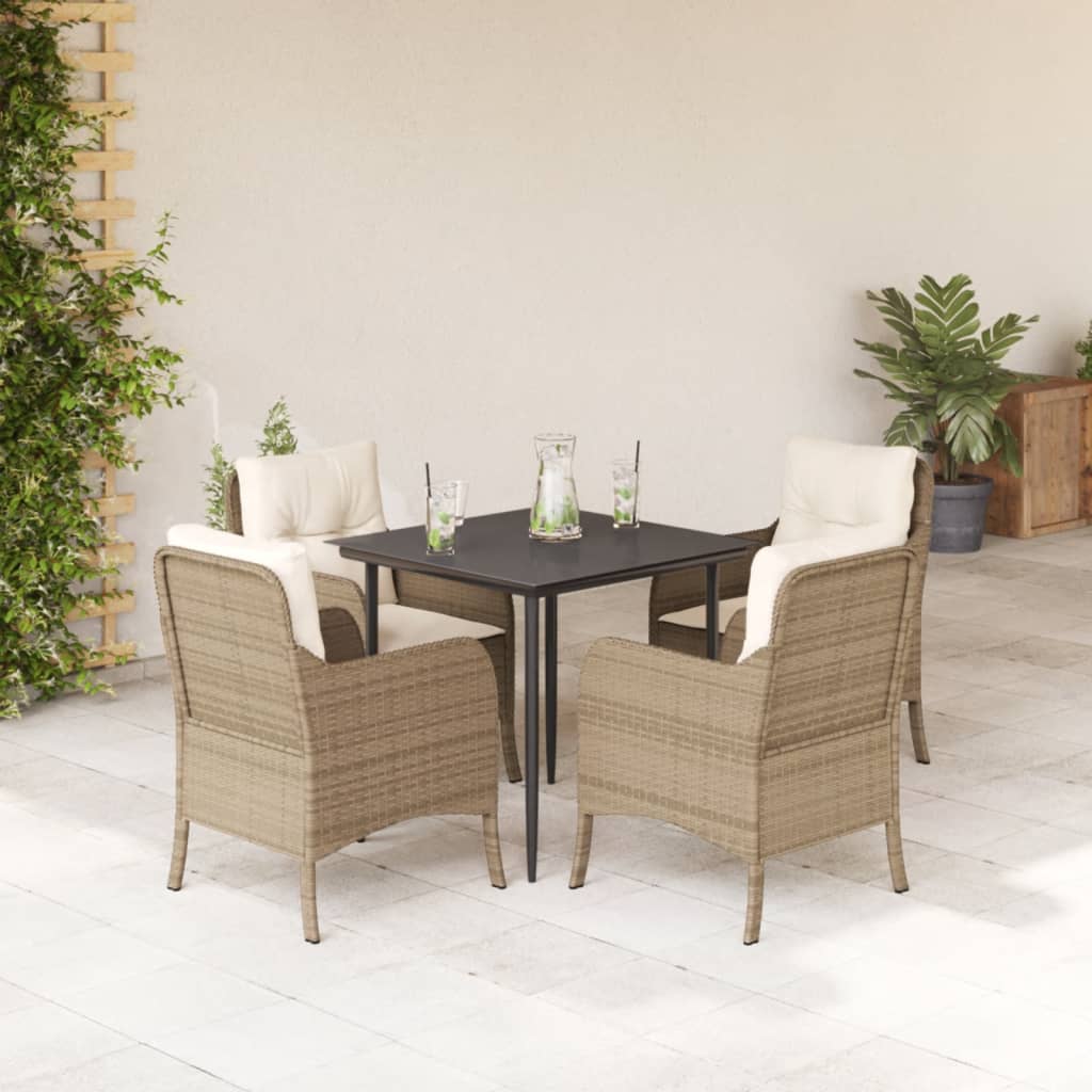 3-tlg. Garten-Essgruppe mit Kissen Beige Poly Rattan
