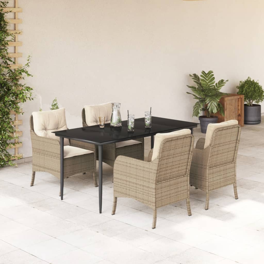 3-tlg. Garten-Essgruppe mit Kissen Beige Poly Rattan