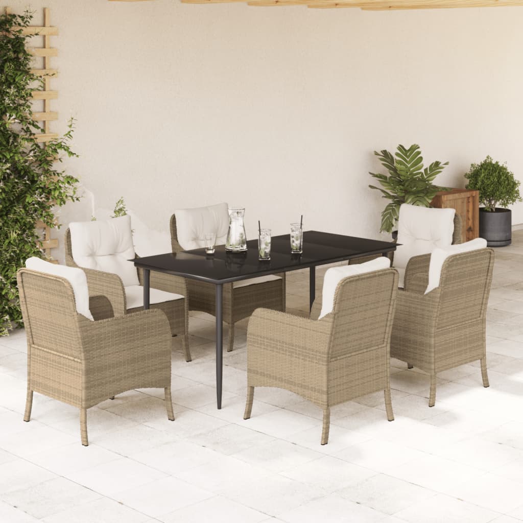 3-tlg. Garten-Essgruppe mit Kissen Beige Poly Rattan