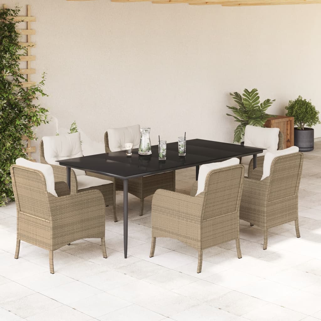 3-tlg. Garten-Essgruppe mit Kissen Beige Poly Rattan