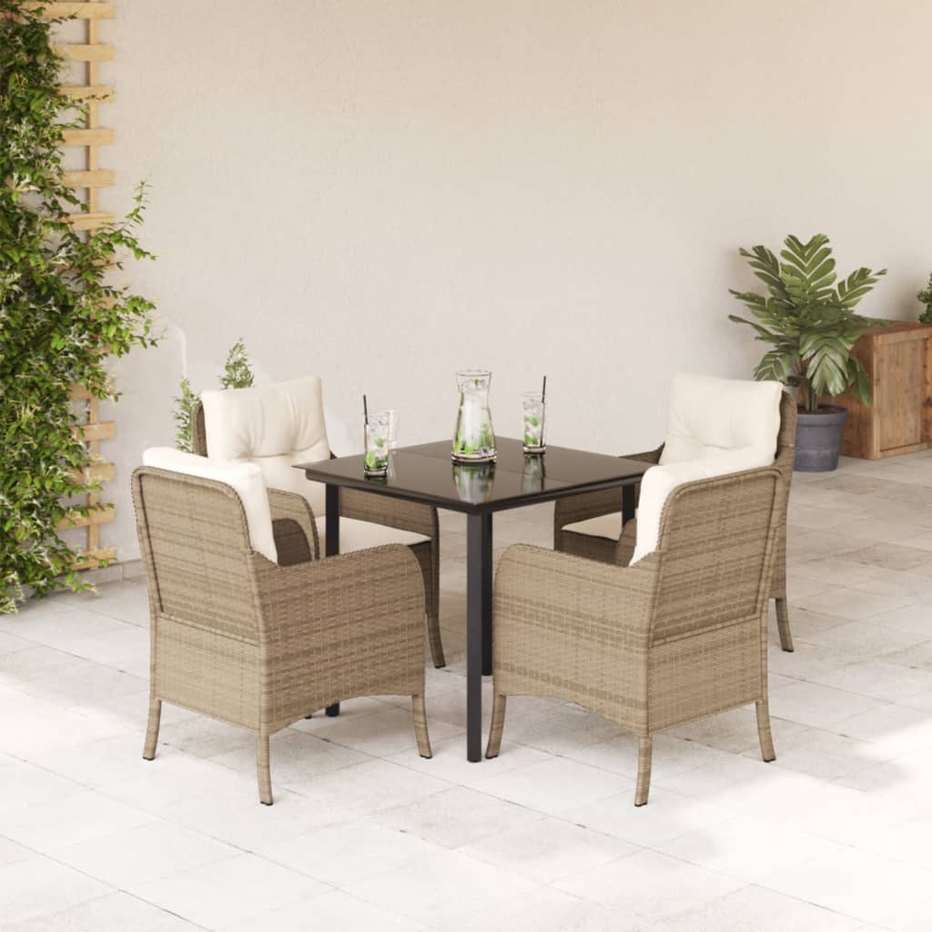 3-tlg. Garten-Essgruppe mit Kissen Beige Poly Rattan
