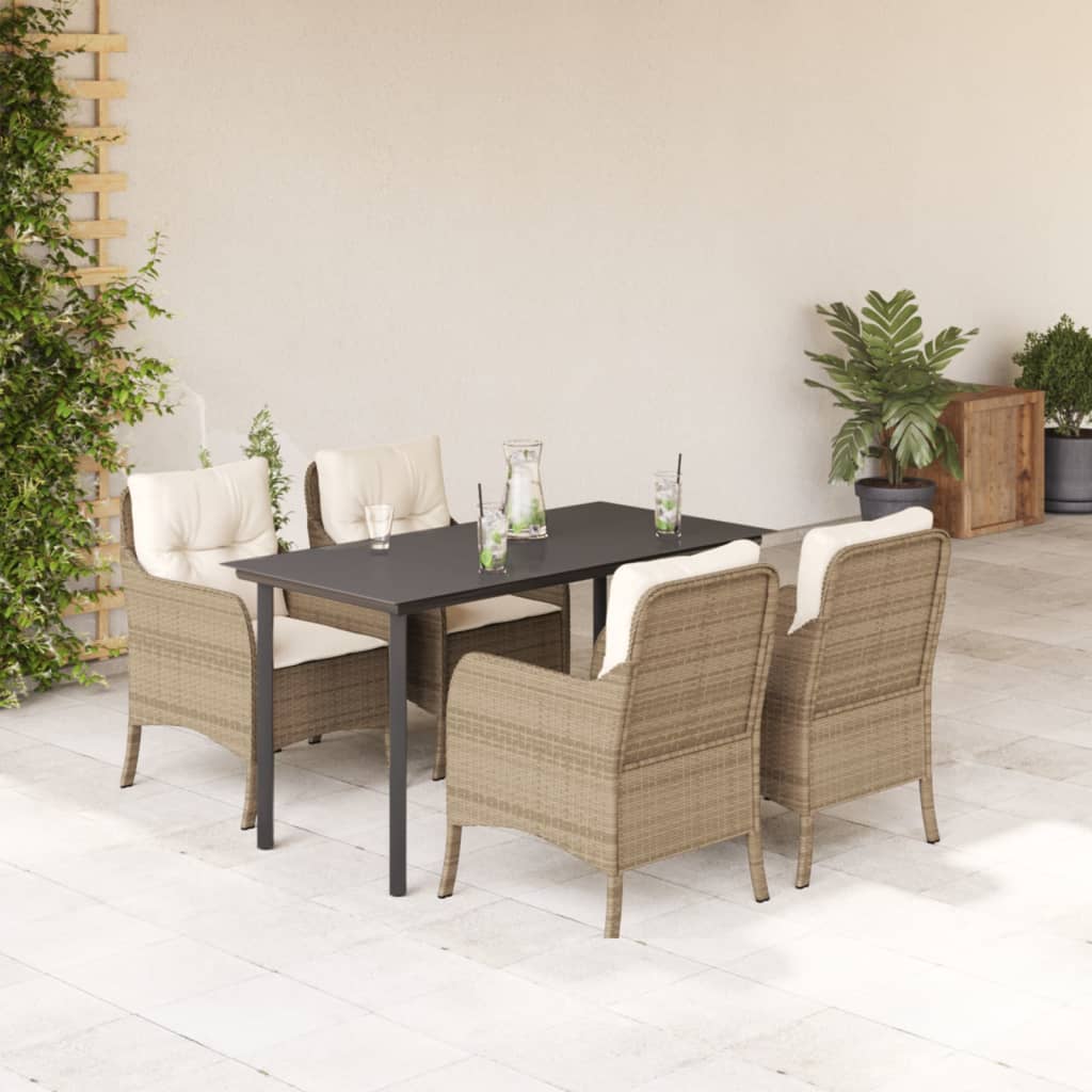 3-tlg. Garten-Essgruppe mit Kissen Beige Poly Rattan