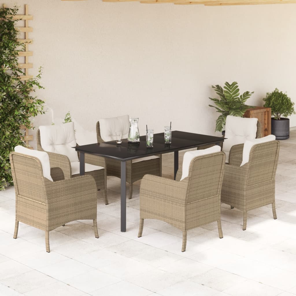 3-tlg. Garten-Essgruppe mit Kissen Beige Poly Rattan