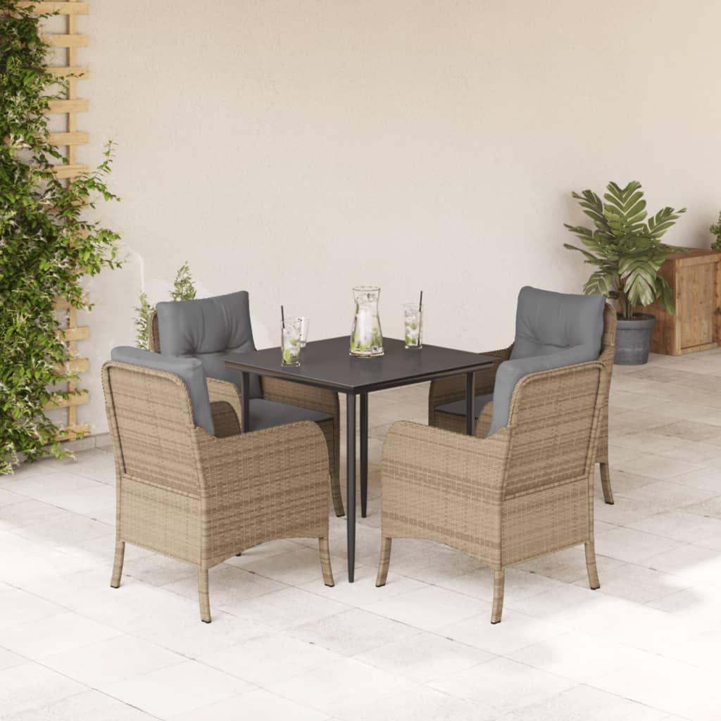 3-tlg. Garten-Essgruppe mit Kissen Beige Poly Rattan