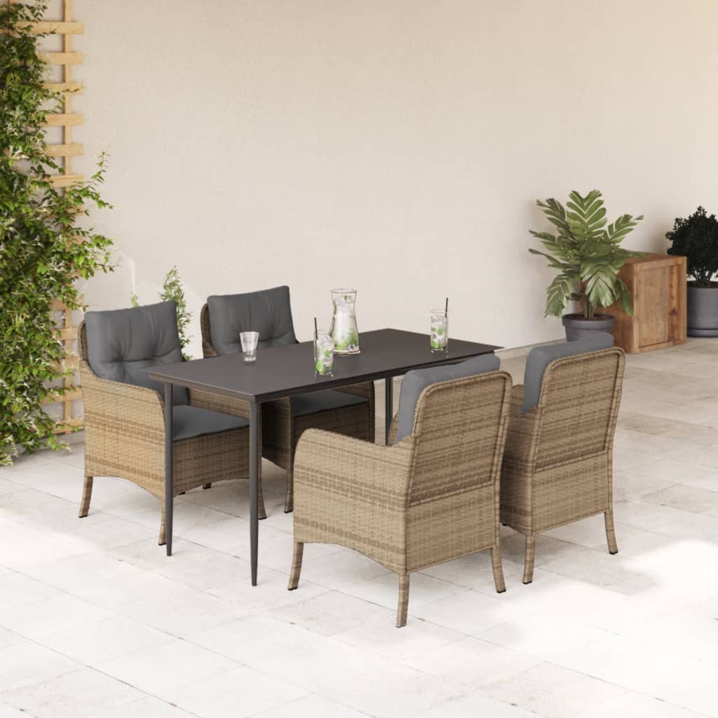 3-tlg. Garten-Essgruppe mit Kissen Beige Poly Rattan