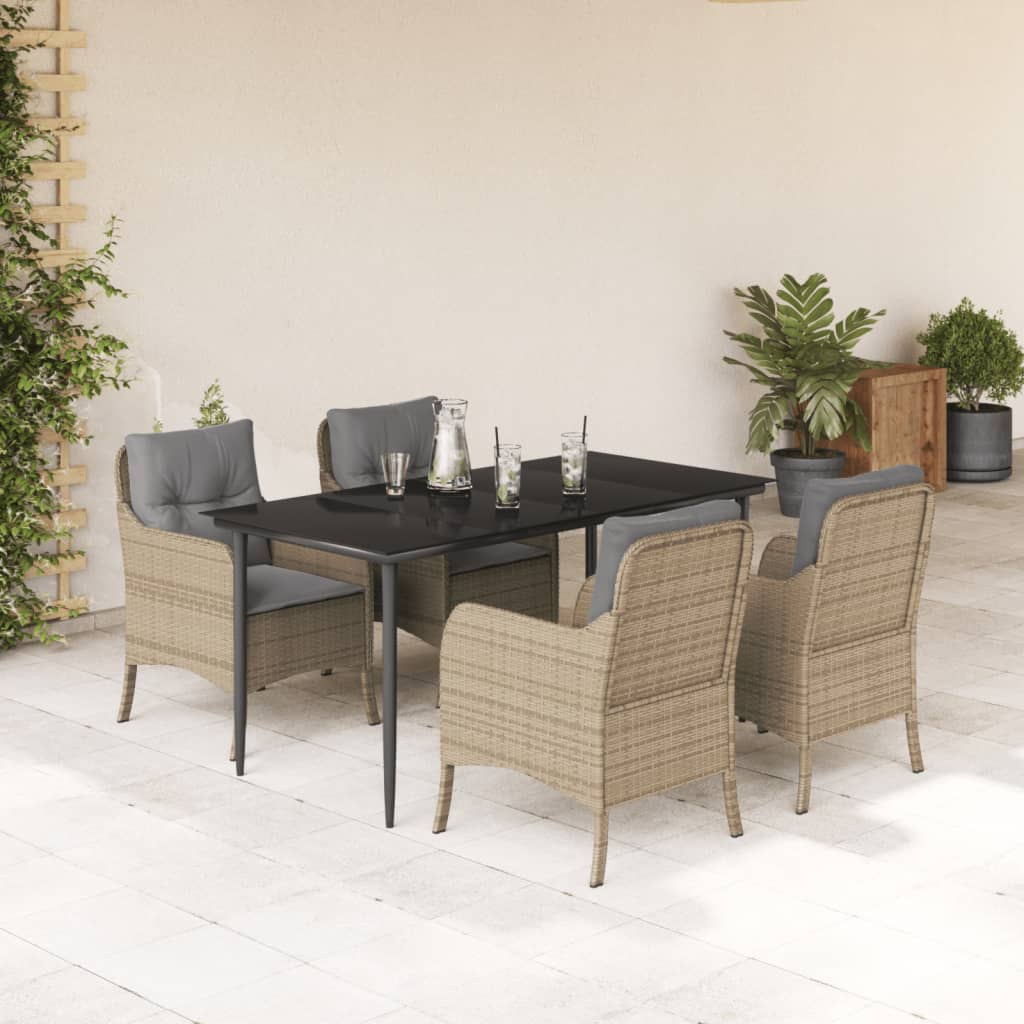 3-tlg. Garten-Essgruppe mit Kissen Beige Poly Rattan