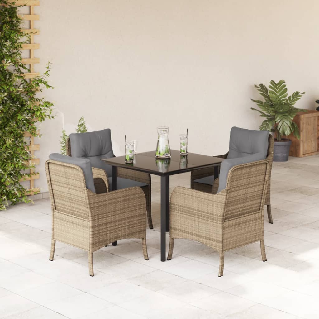 3-tlg. Garten-Essgruppe mit Kissen Beige Poly Rattan