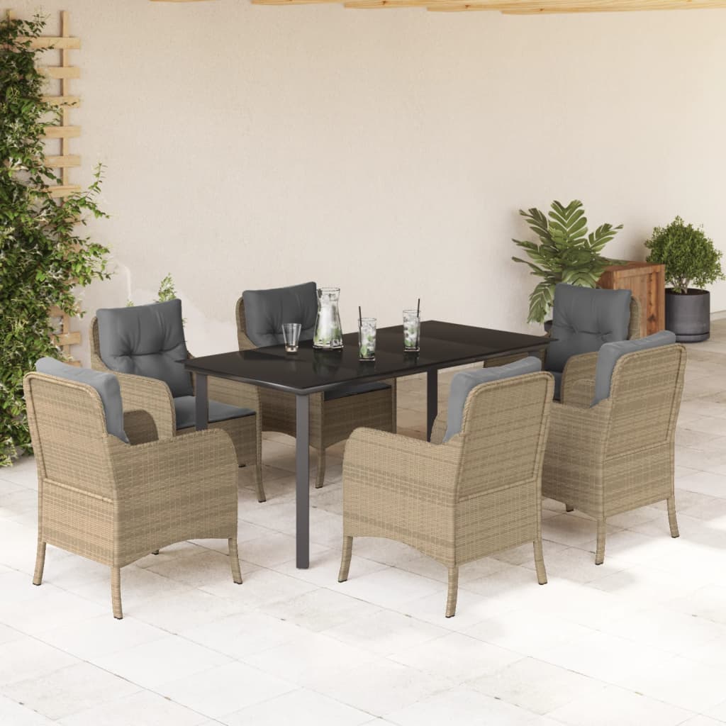 3-tlg. Garten-Essgruppe mit Kissen Beige Poly Rattan