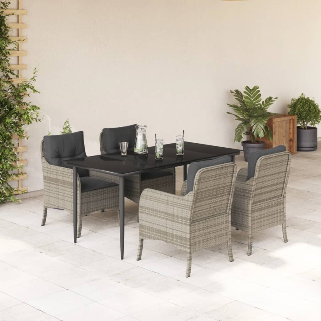3-tlg. Garten-Essgruppe mit Kissen Hellgrau Poly Rattan