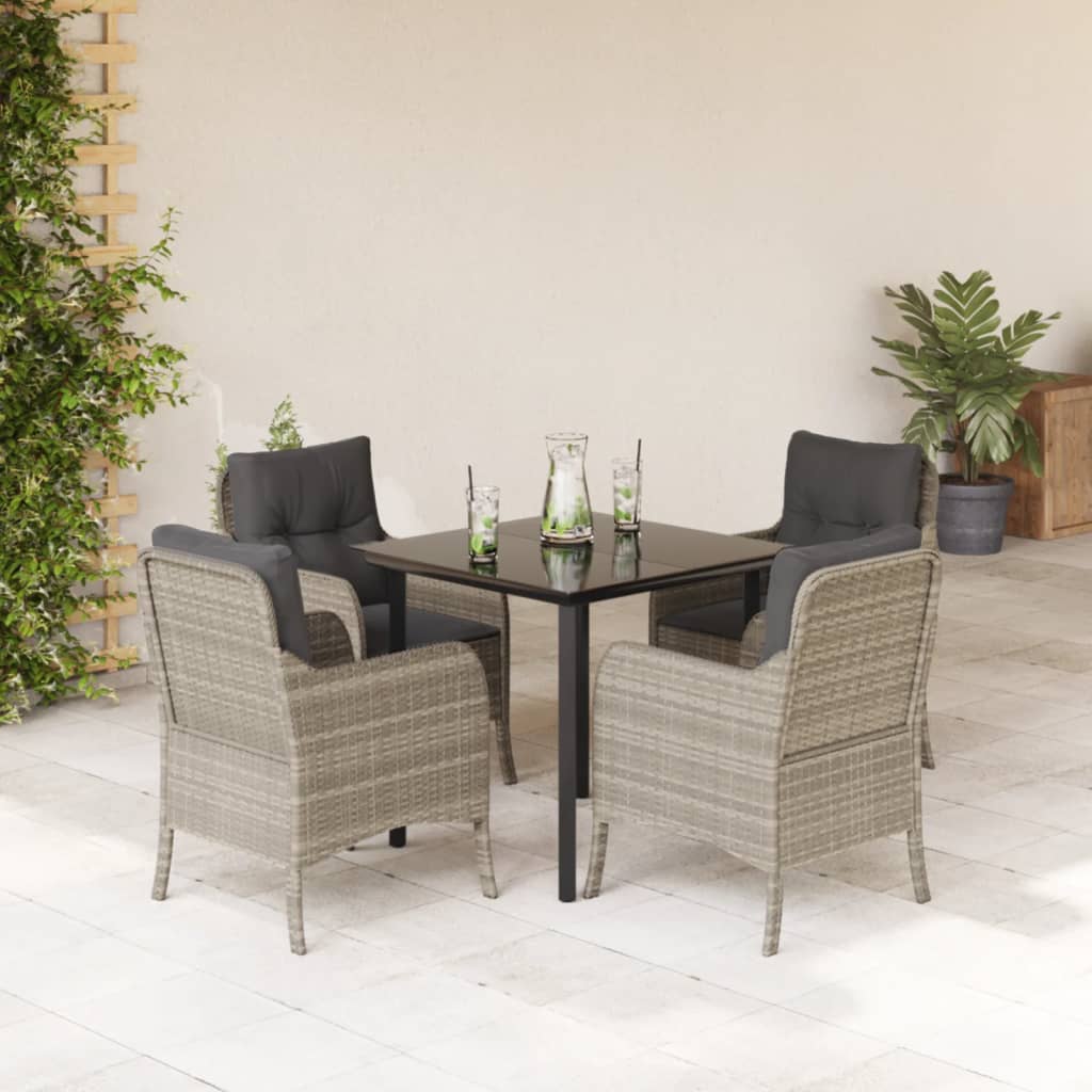 3-tlg. Garten-Essgruppe mit Kissen Hellgrau Poly Rattan