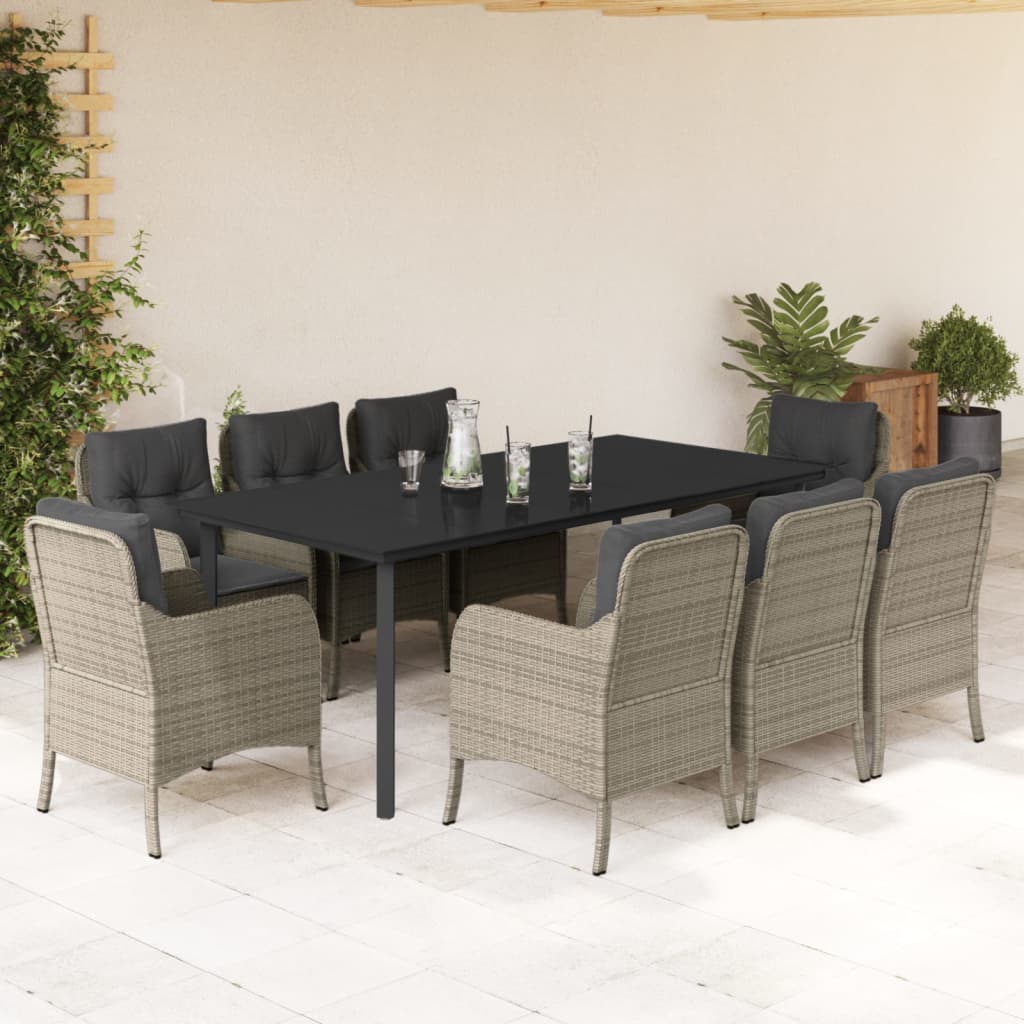 3-tlg. Garten-Essgruppe mit Kissen Hellgrau Poly Rattan