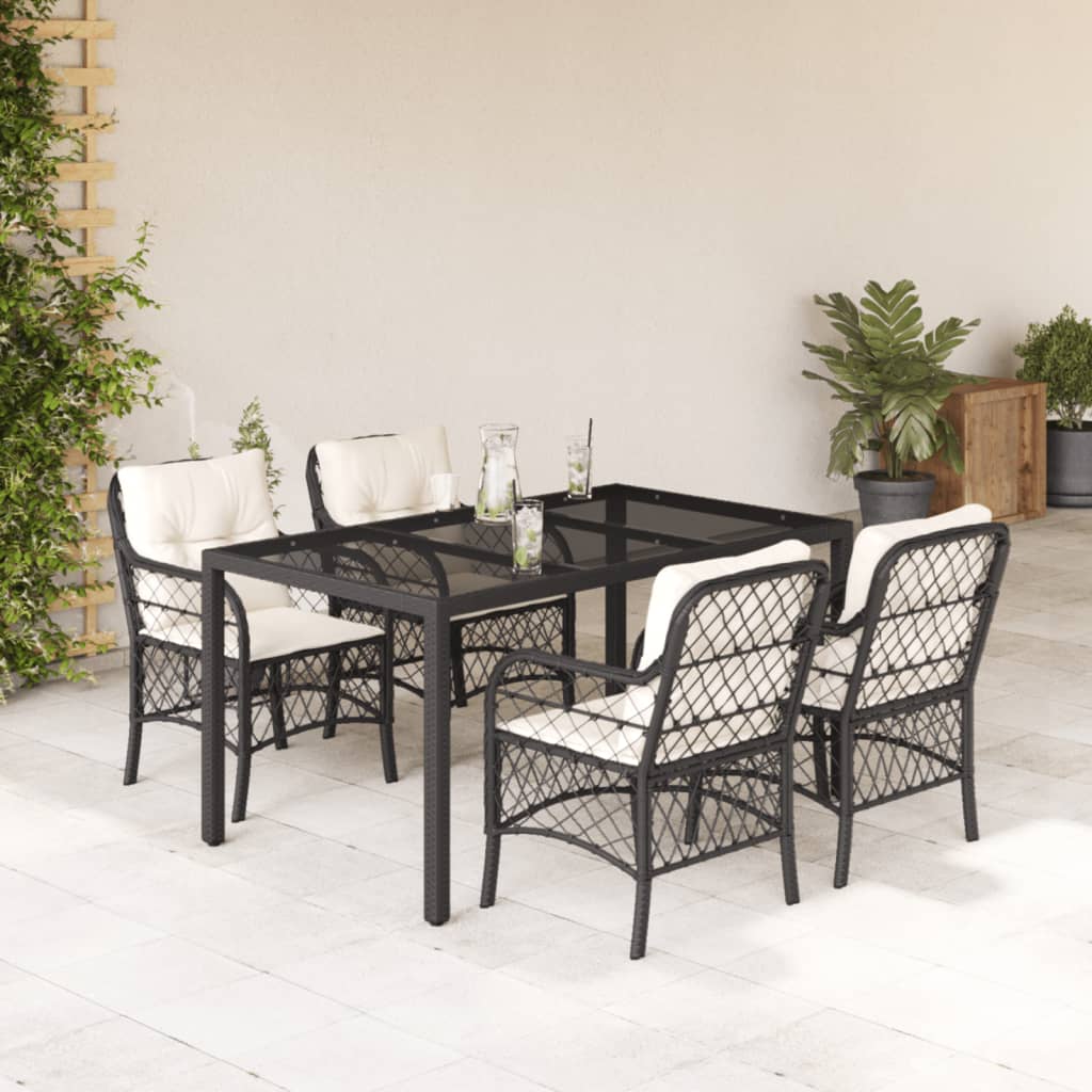3-tlg. Bistro-Set mit Kissen Schwarz Poly Rattan