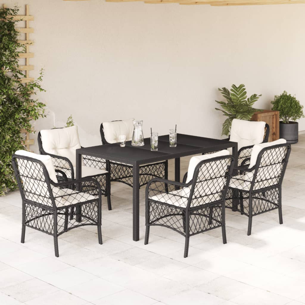 3-tlg. Bistro-Set mit Kissen Schwarz Poly Rattan