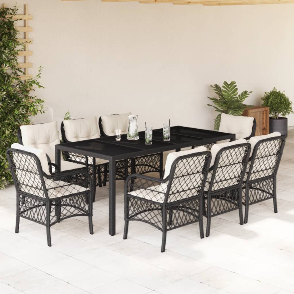 3-tlg. Bistro-Set mit Kissen Schwarz Poly Rattan