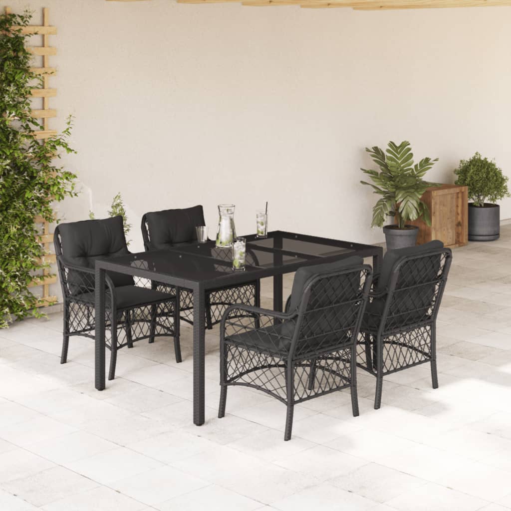 3-tlg. Bistro-Set mit Kissen Schwarz Poly Rattan