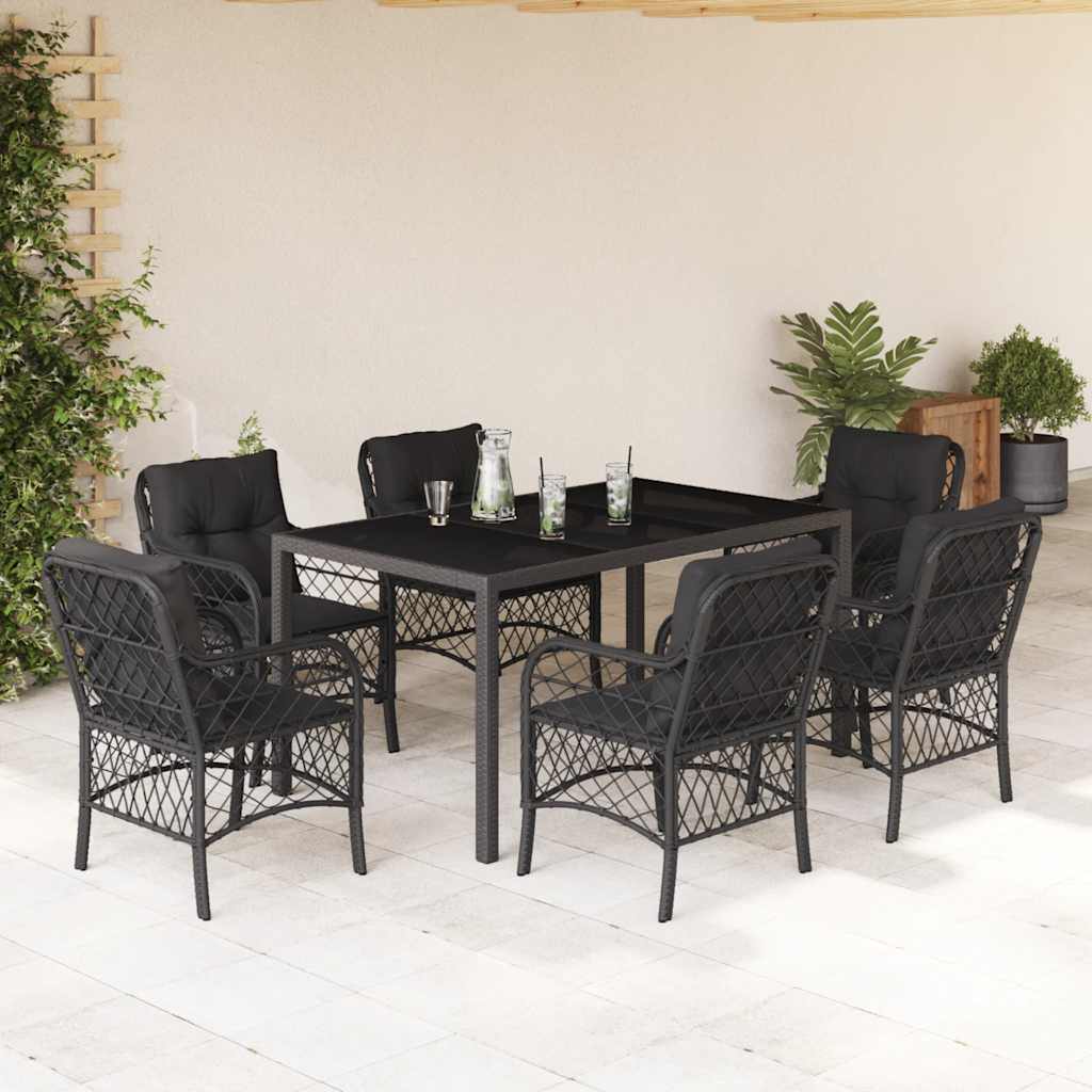 3-tlg. Bistro-Set mit Kissen Schwarz Poly Rattan