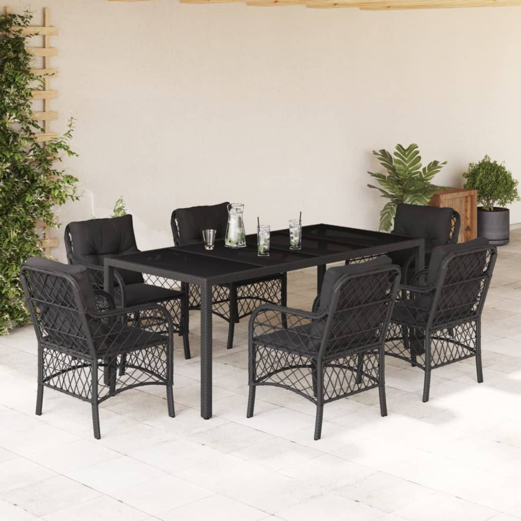 3-tlg. Bistro-Set mit Kissen Schwarz Poly Rattan