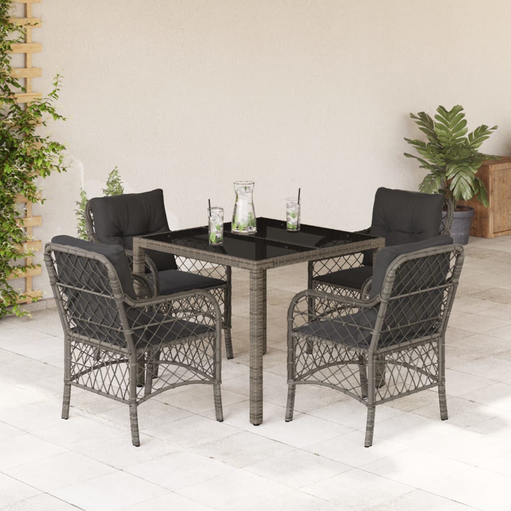 3-tlg. Bistro-Set mit Kissen Schwarz Poly Rattan