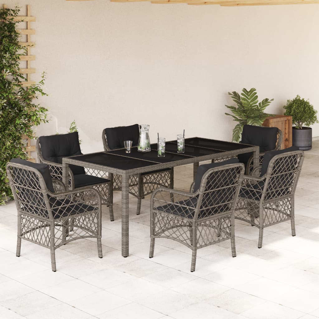 3-tlg. Bistro-Set mit Kissen Schwarz Poly Rattan