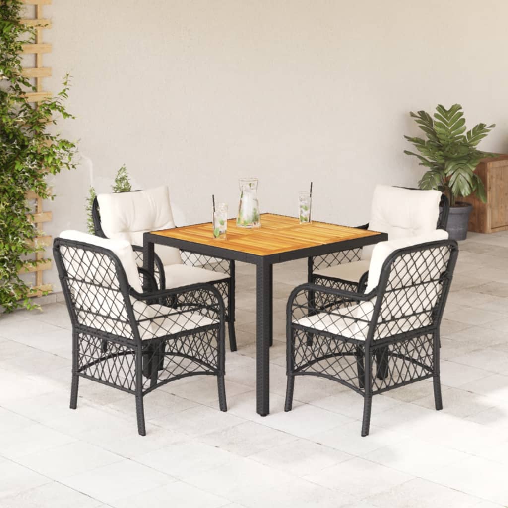 3-tlg. Bistro-Set mit Kissen Schwarz Poly Rattan