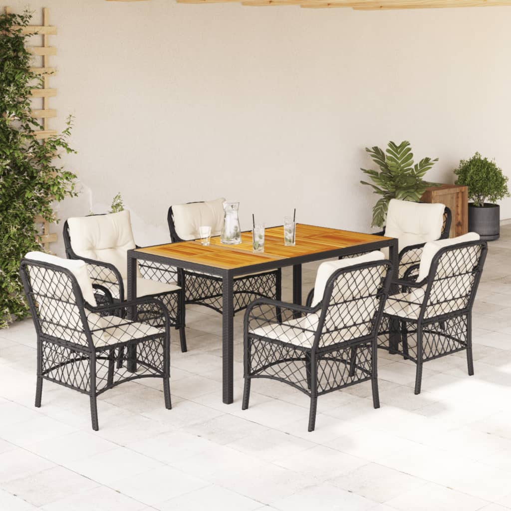 3-tlg. Bistro-Set mit Kissen Schwarz Poly Rattan