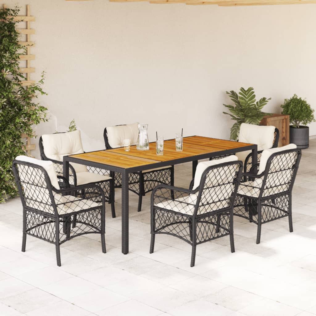 3-tlg. Bistro-Set mit Kissen Schwarz Poly Rattan