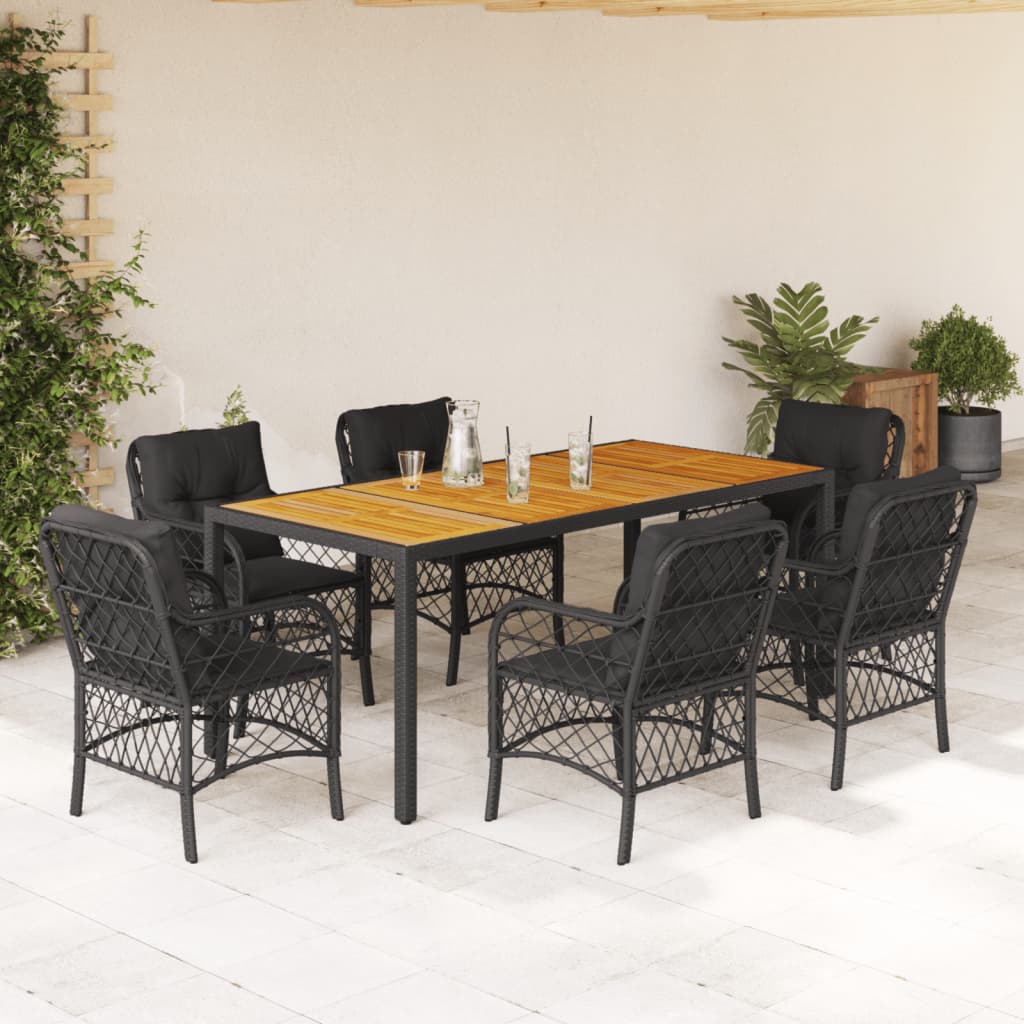 3-tlg. Bistro-Set mit Kissen Schwarz Poly Rattan