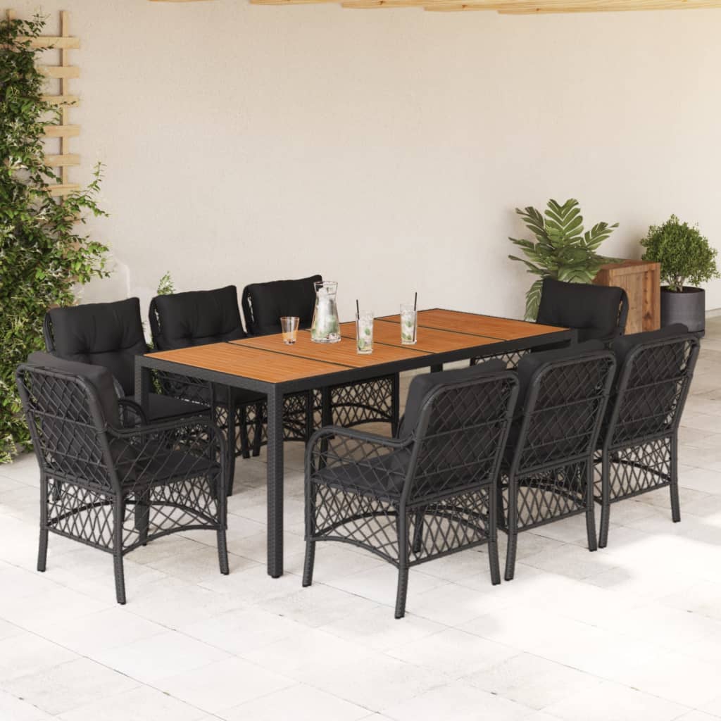 3-tlg. Bistro-Set mit Kissen Schwarz Poly Rattan