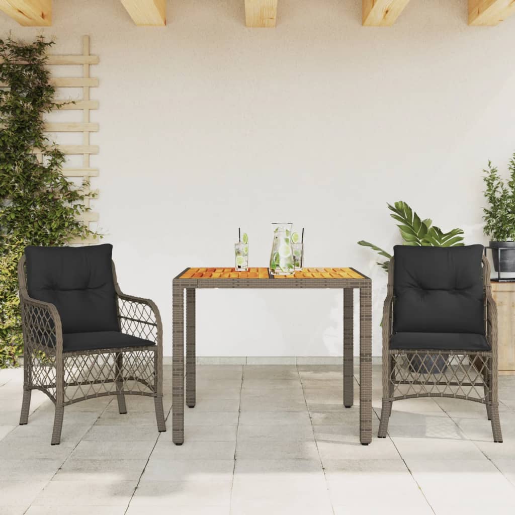 3-tlg. Bistro-Set mit Kissen Schwarz Poly Rattan