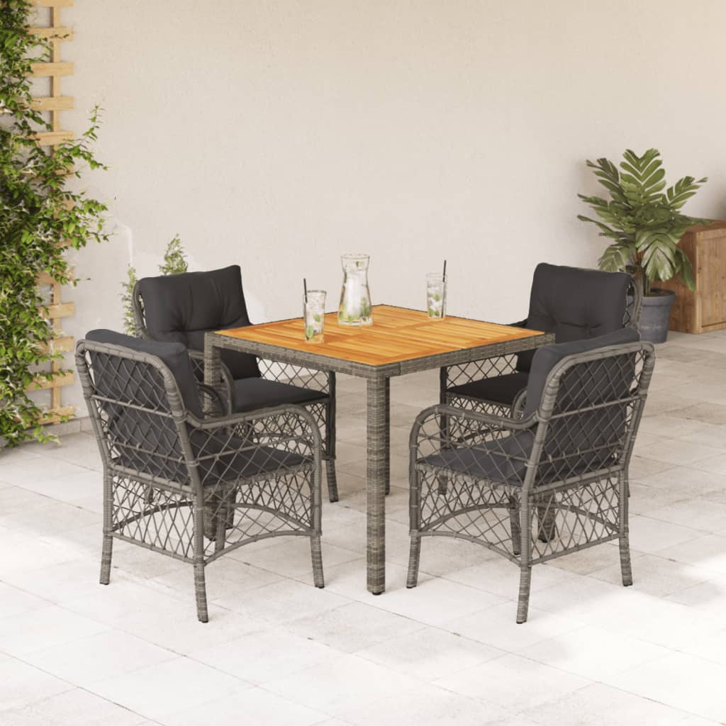 3-tlg. Bistro-Set mit Kissen Schwarz Poly Rattan