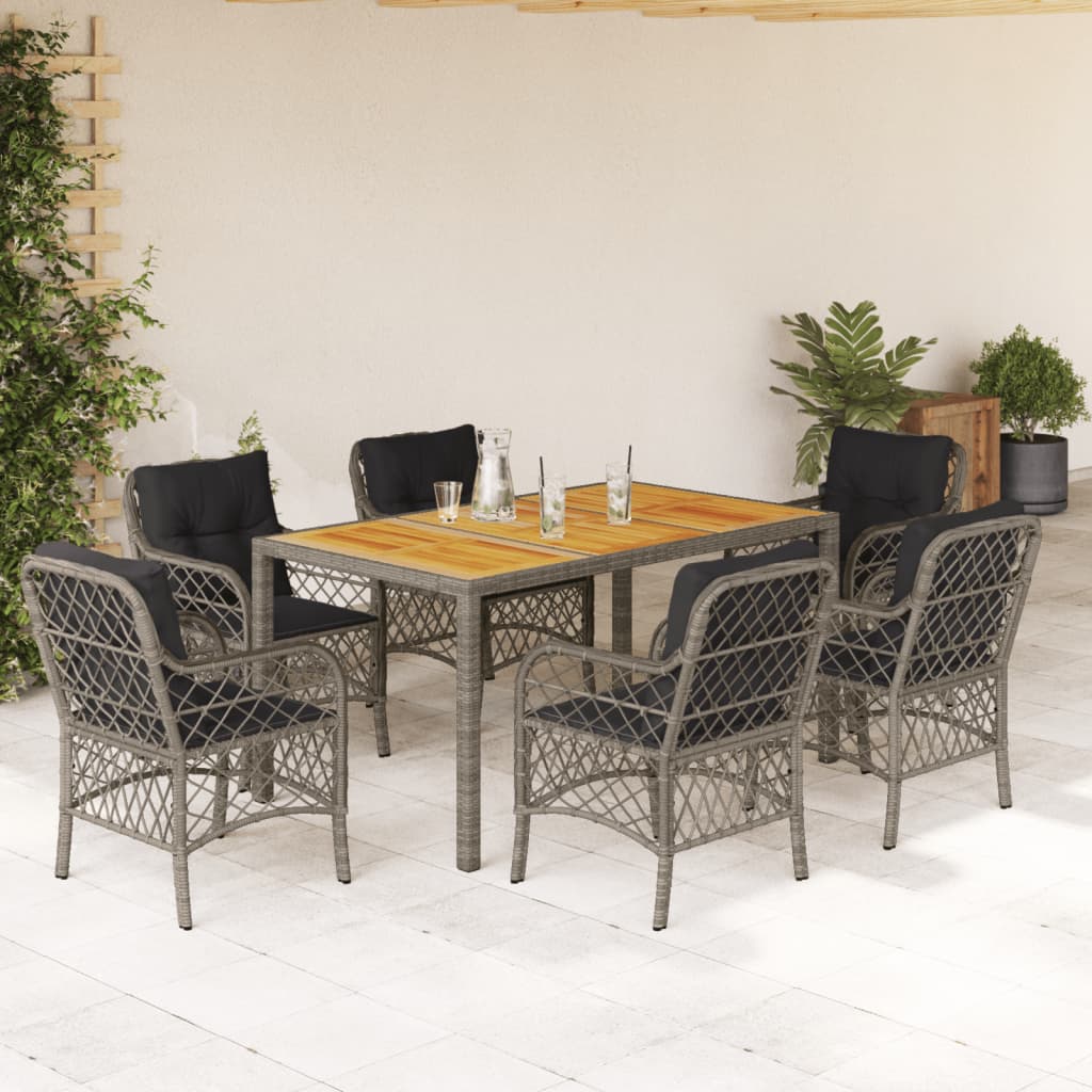 3-tlg. Bistro-Set mit Kissen Schwarz Poly Rattan