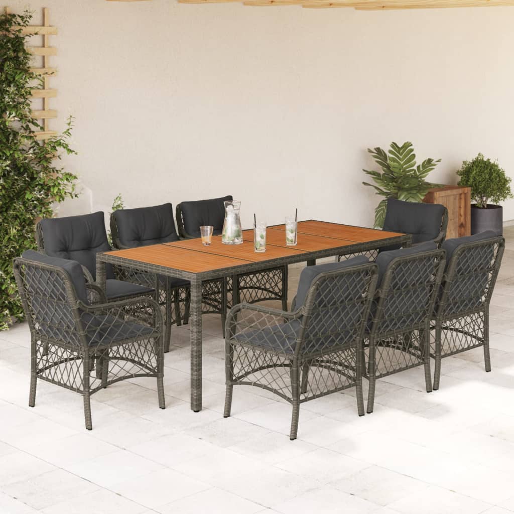 3-tlg. Bistro-Set mit Kissen Schwarz Poly Rattan