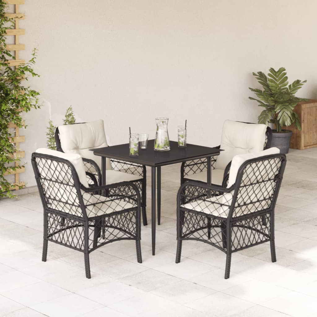 3-tlg. Bistro-Set mit Kissen Schwarz Poly Rattan