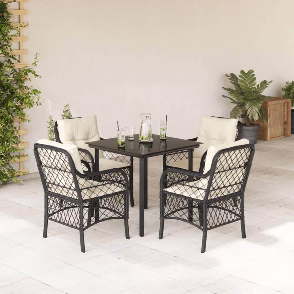 3-tlg. Bistro-Set mit Kissen Schwarz Poly Rattan
