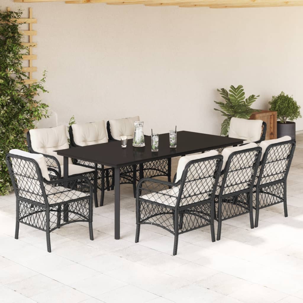 3-tlg. Bistro-Set mit Kissen Schwarz Poly Rattan
