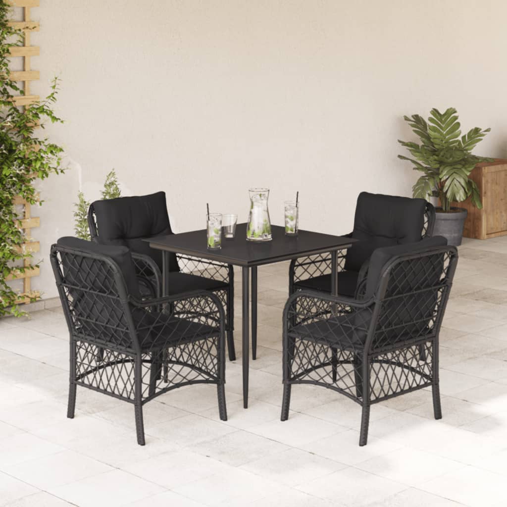 3-tlg. Bistro-Set mit Kissen Schwarz Poly Rattan