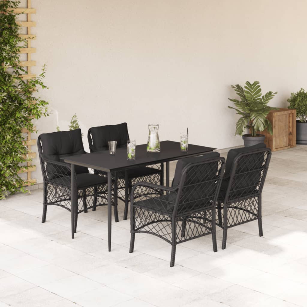 3-tlg. Bistro-Set mit Kissen Schwarz Poly Rattan